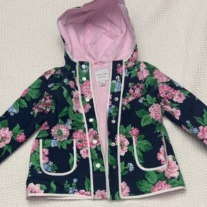 Janie and Jack Navy Floral Raincoat with Pink Lining